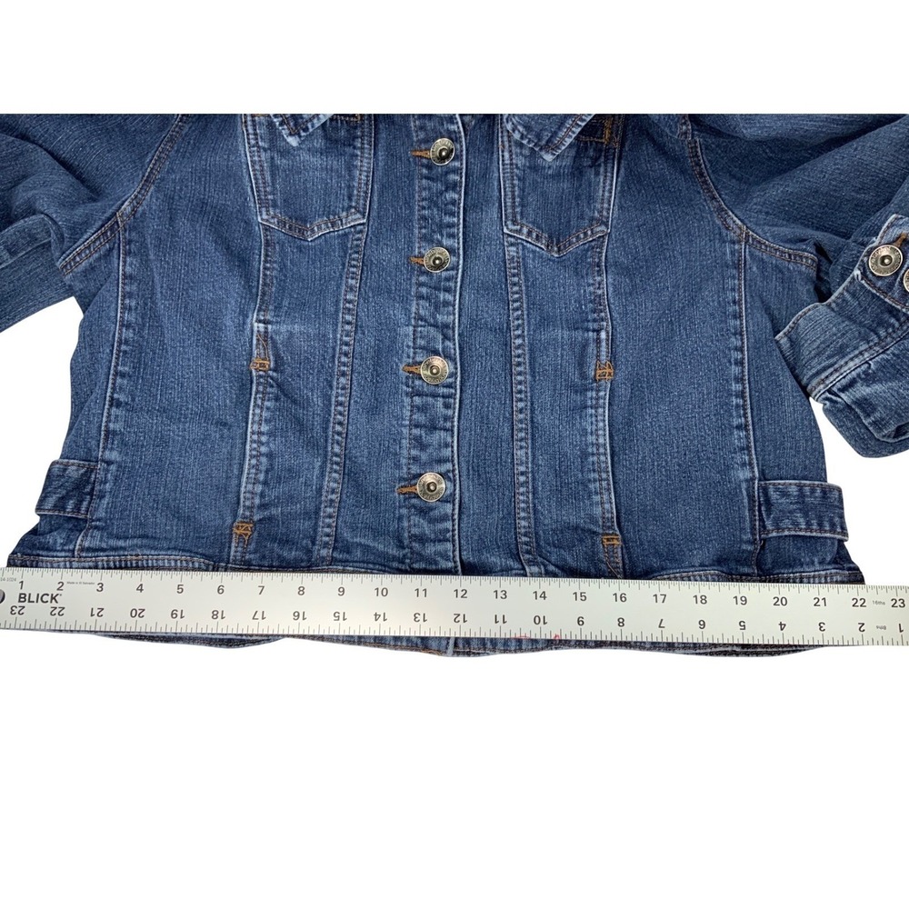 Lane Bryant Women Blue Denim Trucker Jacket Size 20 Stretch Medium Wash Classic - Picture 3 of 8